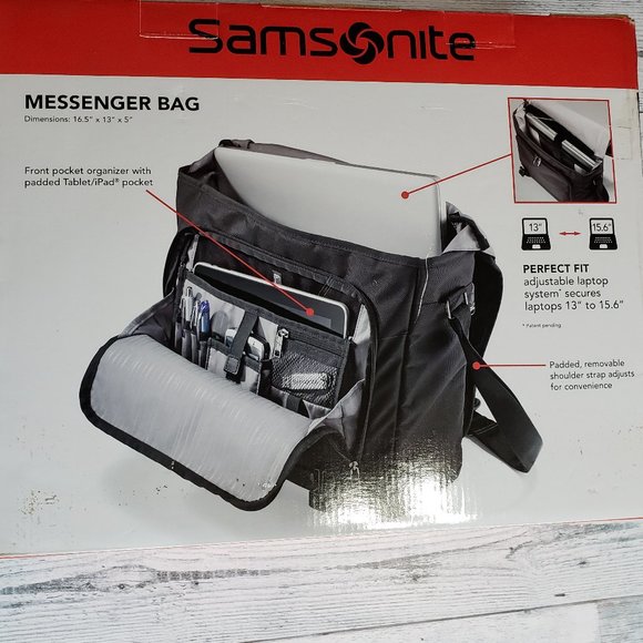 NWT Samsonite Perfect Fit Laptop Computer Messenger Travel Bag Black - Picture 16 of 16